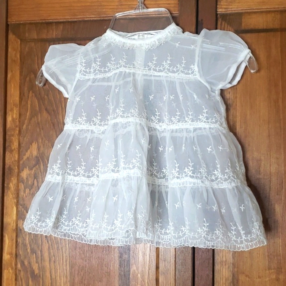 Vintage Embroidered Lace Sheer Dress Sz 6-9M